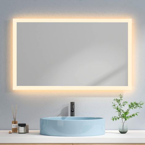 EMKE Espejo de baño con luz Espejo de baño LED, espejo para baño horizontal, espejo de baño de gran tamaño, 100 x 60 cm Luz cálida 3000K (1/3)