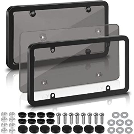 Lot de 2 supports de plaque d'immatriculation, en plastique noir, compatibles avec la plupart des plaques américaines standard - Vis et cache-vis inclus (1/5)