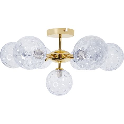 Lámpara de Techo Moderna Vidrio 7 Luces Metálica Redonda Colgante Azul y Oro Anadyr