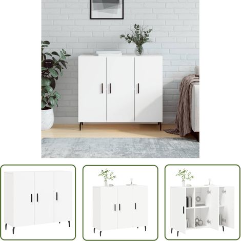 The Living Store Buffet blanc 90x34x80 cm bois d'ingénierie - Buffet Blanc - Meuble De Rangement - Armoire - Commode - Design Moderne (1/5)