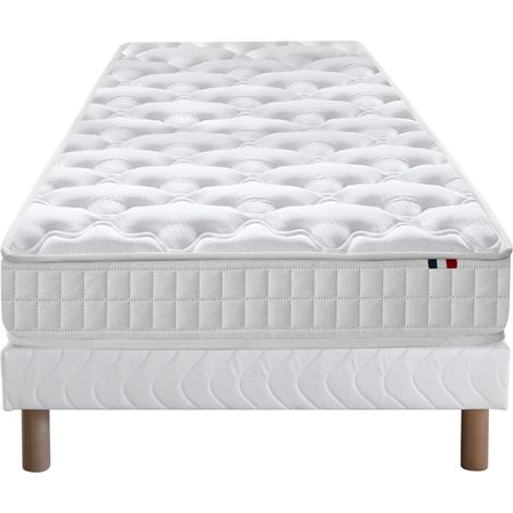Pack ensemble matelas ressorts ASTRE sommier couette et oreillers 90 x 190 cm Sommier Blanc (1/5)