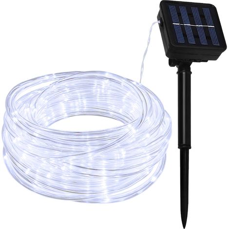 10M 100LED Guirlande Lumineuse Solaire Extérieur Étanche Blanc Tube Rope Guirlandes Lumineuses pour Jardin Terrasse Cour Chemin Clôture Arbre Décoration Lumière (1/5)