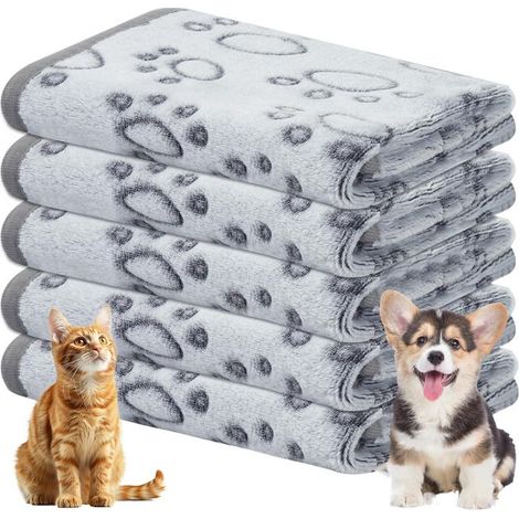 Set di 5 coperte per cani extra morbide, in flanella lavabile in lavatrice, per cuccioli di piccola e media taglia, con stampa animalier, colore grigio (60x40 cm). (1/4)