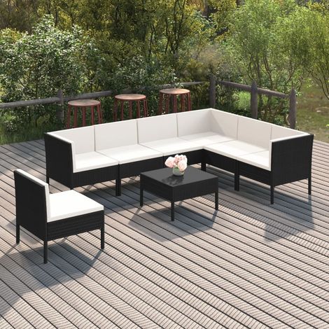 8-tlg. Garten-Lounge-Set mit Auflagen Poly Rattan Schwarz (1/5)