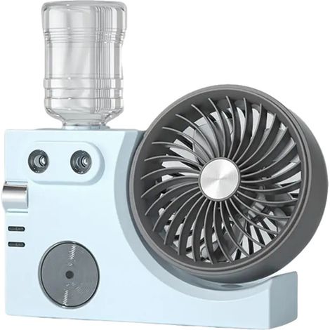 Ventilador de mesa portátil con nebulizador, recargable por USB, funcionamiento ultrasilencioso, color azul. (1/2)