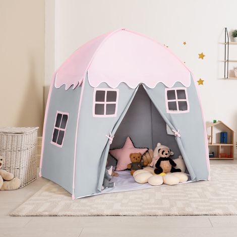 Tente de Jeu pour Enfants 3 Ans + avec Tapis Antidérapant et Sac de Transport Rose Maison Chic (1/4)