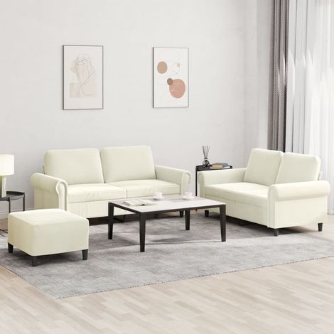 3-tlg. Sofagarnitur mit Kissen Creme Samt (1/5)