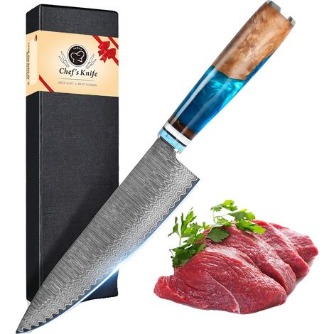 Cuchillo de chef, hoja de acero de Damasco, mango de acero inoxidable, cuchillo de chef (1/2)