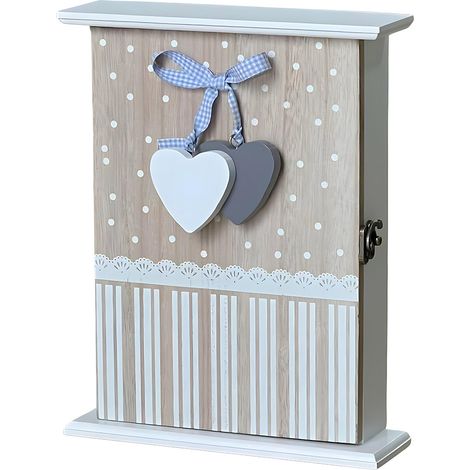 Cassetta portachiavi per casa appendichiavi da parete in legno bianco cuori blu