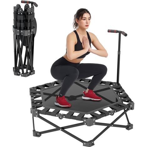 Folding Fitness Trampoline, Mini Trampoline Indoor 106 cm  Adjustable handle 3 heights, reinforced X-frame extra stable 275 kg load capacity (1/5)