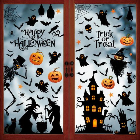 Adesivi bifacciali in PVC per Halloween, adatti a finestre, specchi e superfici lisce, 30x20 cm, 9 fogli (1/5)