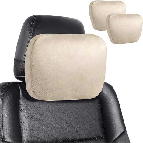 Two car headrest pillows, neck pillows for car safety seats, neck support for car backrests, driver's seat cushions, breathable, comfortable, and adjustable car travel pillows (off-white). (1/4)
