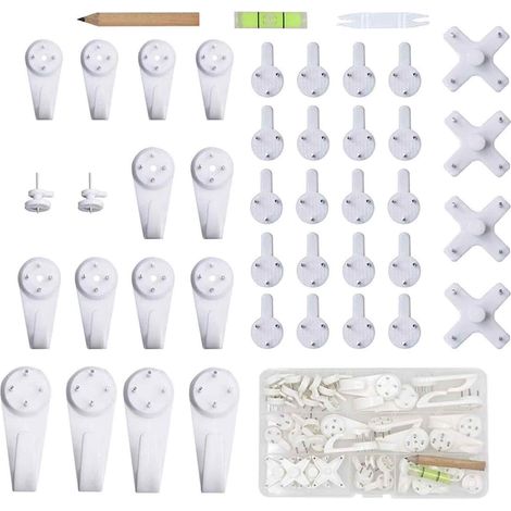 60 crochets muraux sans trace, pour tableaux et peintures, kit complet avec clous inclus, adaptés bois/chaux/brique/plâtre (1/5)