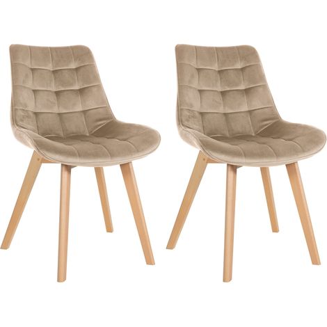 Lot de 2 chaises de salle à manger en tissu velours marron clair et pieds en bois clair 100001679