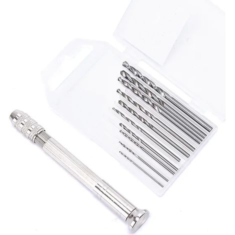 Kit de 11 mini taladros manuales de metal, herramientas de moldeo de resina UV y joyería hecha a mano con tornillo de taladro de 0,8 mm a 3,0 mm.