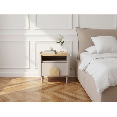 BOBOCHIC - Table de chevet 1 tiroir ENYRA pieds bois massif   Beige