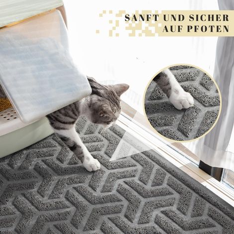 Tapis de Litière pour Chat Antidérapant Imperméable et Facile à Nettoyer Grand Tapis de Sol pour Litière Design Confortable pour Pattes Double Couche Rectangulaire 60x90cm Gris (1/5)