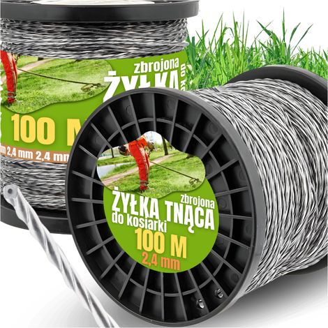 Fil de coupe renforcé 2,4 mm – 100 m – Durabilité accrue pour végétation dense – Coupe nette et précise – Compatible débroussailleuses