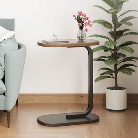 Table d'appoint moderne et simple, portable, couleur noyer, cadre noir, idéale pour le salon et la chambre. (1/5)