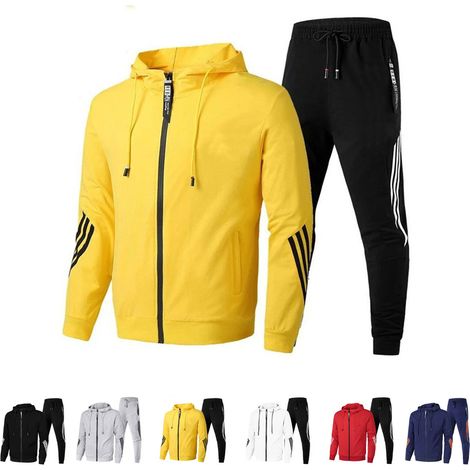 Survêtement décontracté homme, veste à zip et pantalon de jogging, ensemble sport molletonné à capuche, tenue légère et confortable pour course à pied (1/4)