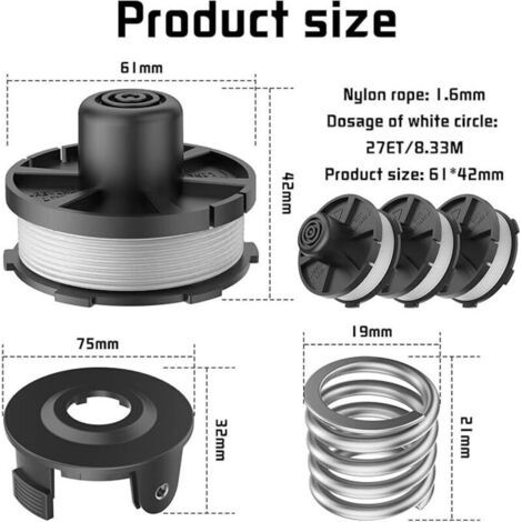 NALOOKAMIC MUFUSHAN bobines de remplacement pour tondeuses à gazon, accessoires pour : DUR181, DUR141, DUR180Z, DUR181Z - (6 pièces bobine + 2 pièce couvercle + 2 pièce ressort)