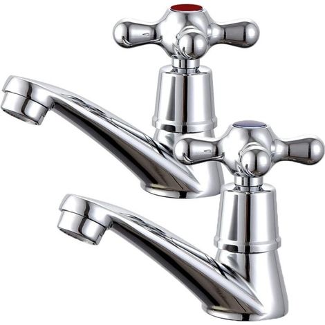 Paire de robinets de lavabo, robinets de salle de bain, mélangeurs, robinet de bain chaud et froid, robinet en laiton - Chromé (1/4)
