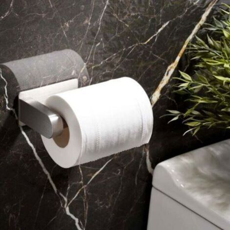 Porte-papier toilette mural, sans perçage, en acier inoxydable 304 avec étagère, couleur argent. (1/5)
