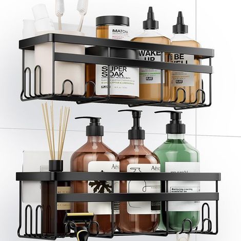 Étagère de rangement sans perçage pour salle de bain, organisateur adhésif, accessoires de salle de bain, noir, lot de 3 pièces (1/5)