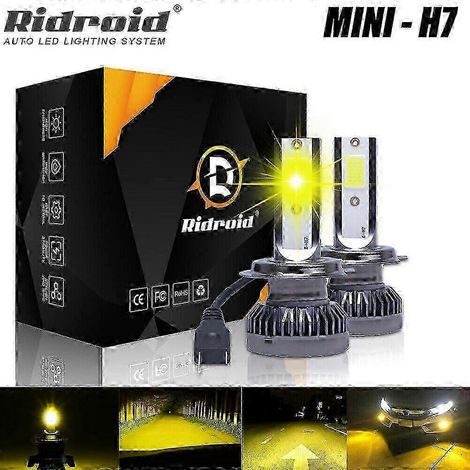 Kit d'ampoules LED H7 pour phares, feux de croisement/route, 120 W, 26 000 lm, ultra-lumineuses, jaune 3 000 K. (1/4)