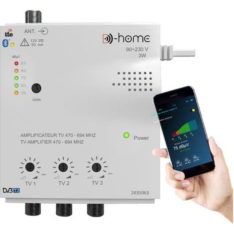Amplificateur TV - D-Home - Intérieur 3 Sorties 28dB - Connecté - Filtré 4G-5G - App Mobile TV Finder (1/4)