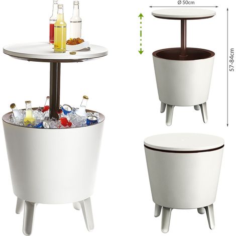 Keter – Table de jardin bar Cool Bar 30L – Bac à glaçons double isolation – Plastique résistant aux UV – Hauteur réglable 57-84 cm