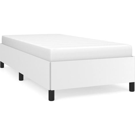 Lit simple Lit adulte Cadre de lit sans matelas blanc 90x190 cm similicuir (1/5)