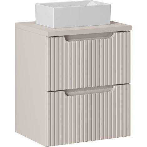 Meuble salle de bain suspendu 2 tiroirs NOVA 50cm avec vasque GAJA – Élégance minimaliste et gain de place-Taupe