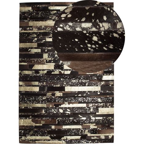 Beliani Rug Dark Brown Cowhide Leather 160 x 230 cm Modern Area Real Leather, Abstract Pattern, Handmade, Pile Height 0.6 cm, Rectangular, 100% Real Leather ARTVIN (1/5)