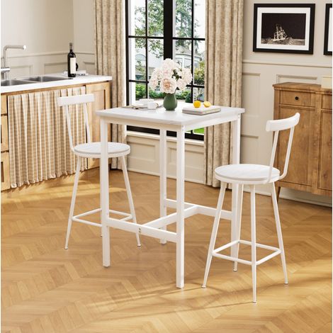 Mesa de bar con 2 taburetes, 60 x 60 x 92 cm, blanco DESVIAE (1/5)