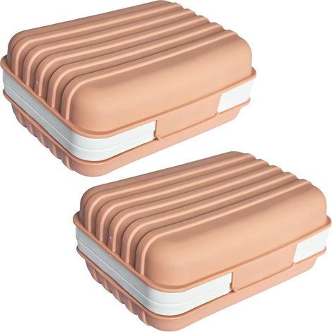 Confezione da 2 portasapone da viaggio con coperchi, portasapone portatile con sistema di scarico dell'acqua, ideale per viaggi, campeggio, attività all'aperto, palestra, bagno e casa - Marrone (1/5)