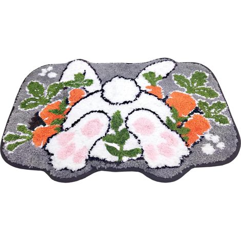 KOWOLL Tapis de porte en forme d'œuf de Pâques avec motif lapin de Pâques, antidérapant et lavable, avec dos en caoutchouc antidérapant, tapis de bienvenue (1/4)