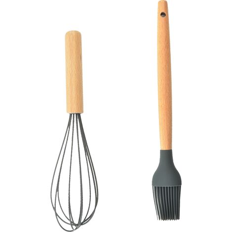 Ensemble Ustensiles Cuisine - Silicone Alimentaire Et Manche En Bois - Résistant Chaleur Pour Poêles Antiadhésives - Lot De 2 (1/5)