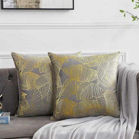 Velours Housses de Coussin 45x45 cm Decoration Imprimé Or Taie d'oreiller pour Canapé Chambre Voiture Salon Coussin Couverture Gris Lot de 2 (1/5)