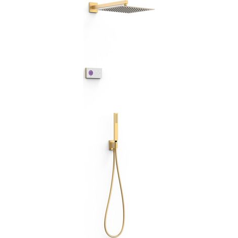 TRES 09286563OM SHOWER TECHNOLOGY Kit de Grifo Termostático Electrónico Empotrado de 2 Vías Blue Edition Ducha Oro Mate 24K - ref: 09286563OM