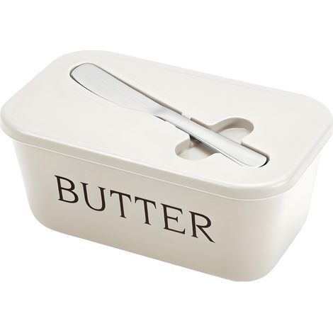 Lot de 3 Beurrier avec Couvercle et Porte-Spatule, Grand, Passe Lave-Vaisselle, pour Beurre, Fromage, Condiments – Blanc (1/4)