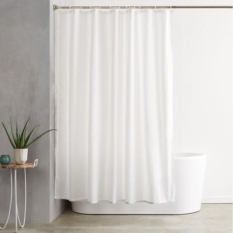Curtain of shower in fabric to to water and to the moisissure with eyelets and hooks, washable in machine, 180 x 200 cm, white, opaque (1/5)