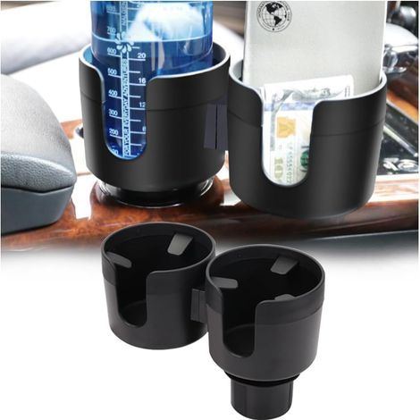 Double Hole Car Cup Holder with Extendable Base, 2-in-1 Multifunctional Car Bottle Holder, Adjustable Universal Bottle Holder Accessories for Vehicles (Black) (1/5)