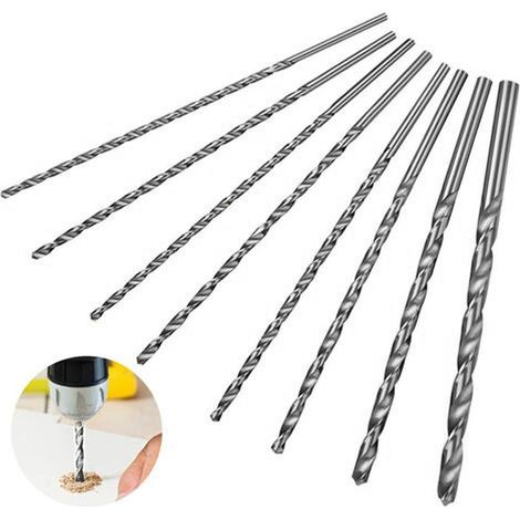 Jeu de 8 forets extra longs de 200 mm, forets en acier à grande vitesse, queue droite, diamètres de 4 mm, 4,2 mm, 4,5 mm, 5 mm, 5,2 mm, 6 mm, 8 mm et 10 mm. Outil de perçage pour bois Thsinde (1/5)