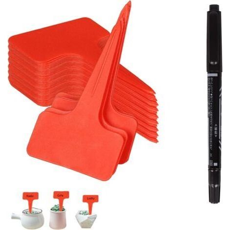 100 pièces Etiquette Jardin Exterieur Marqueurs en Plastique de Plantes Type T Plastique Etiquette Potager avec Stylo étanche Etiquetage Réutilisable et Accessoires pour Plantes(rouge) (1/5)