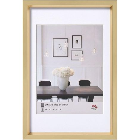 Cadre Photo doré 50 x 70 cm avec Passe-Partout, Cadre en Plastique Style Acier ES070G (1/5)