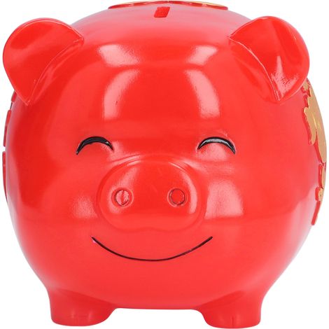 Tirelire cochon mignonne en forme de dessin animé, anti-chute, idéale comme cadeau pour enfants, décoration intérieure, rangement pour pièces de monnaie, petite taille, rouge (1/5)