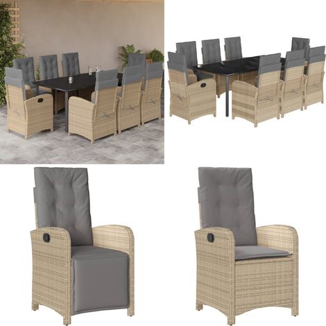Ensemble à manger de jardin et coussins 9 pcs mélange beige - Chaise de jardin - Table de jardin (1/5)