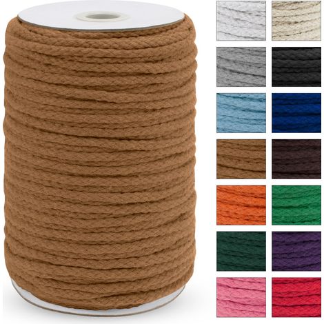 Cordon en coton tressé épais pour macramé - 5 mm x 90 m - 8 brins - Pour suspension de plantes, suspension murale, attrape-rêves, jardin, projets de bricolage - Kaki (1/5)