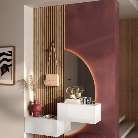 Mobile da Ingresso Narbolia, Paia, Cassetti Made in Italy, Ripiani, 140x30x236h cm Bianco Lucido (1/3)